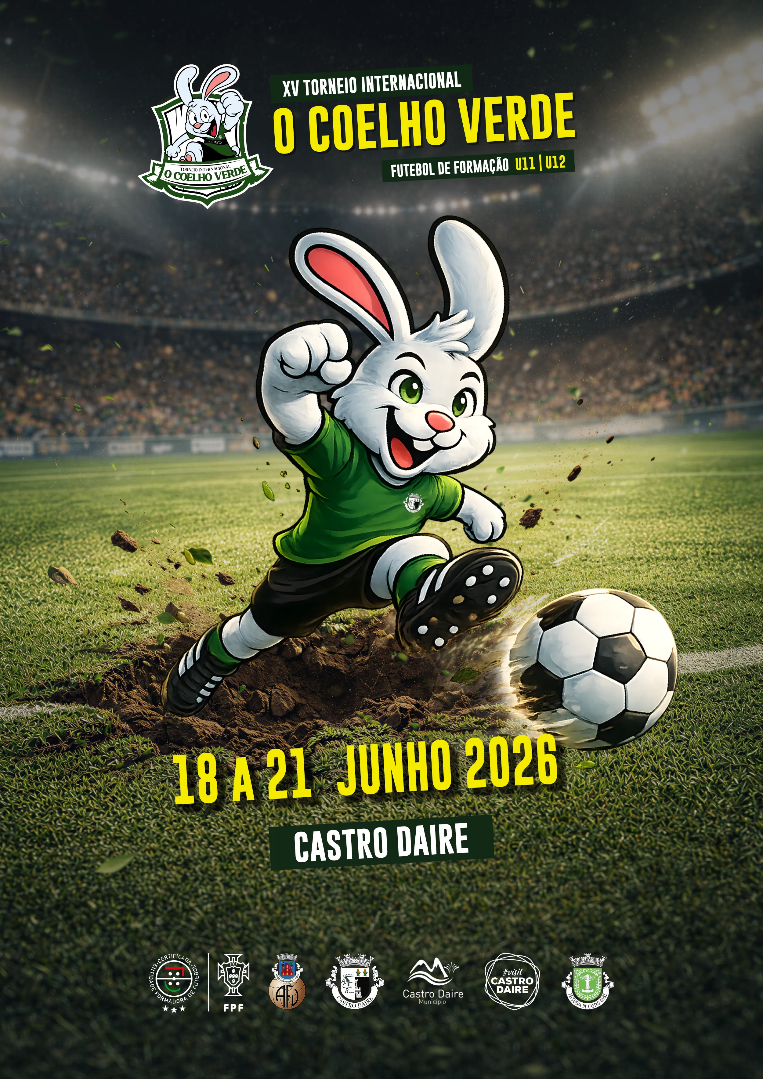 Cartaz XV Torneio Internacional O Coelho Verde — 18 a 21 Junho 2026, Castro Daire
